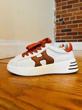 Hogan Rebel Sneakers Pelle Bianca Bordeaux Platform Nuove Size 39 US Size 9